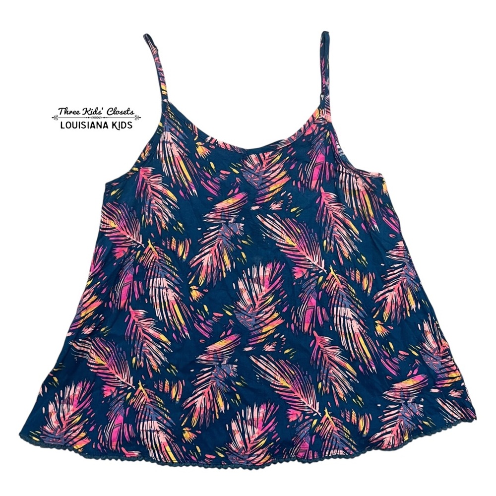 Mudd 16Y Blue Colorful Leaf Print Tank Top